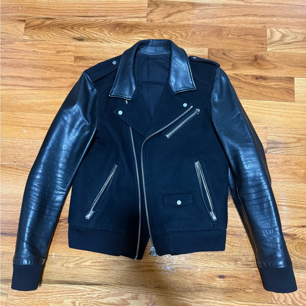 The Kooples Black Leather and Wool Jacket